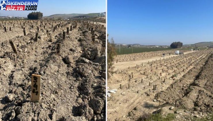 Sarsıntının yıktığı Hatay’da cenazelerin defnedildiği alan görüntülendi