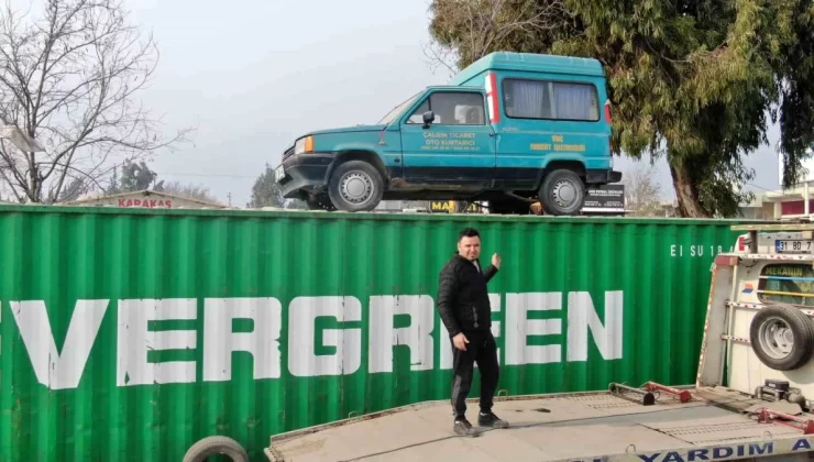 Hatay’da kullanılmayan araç konteyner iş yerinin üzerine koyuldu