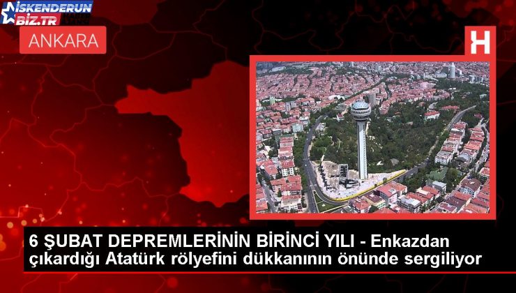 Sarsıntıda yıkılan binanın enkazında bulunan Atatürk rölyefi sergileniyor