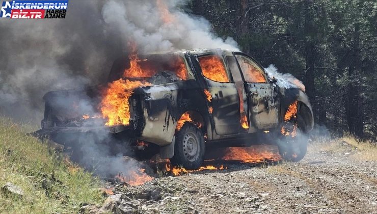 Hassa’da Kamyonette Çıkan Yangın Ormanlık Alana Sıçramadan Söndürüldü