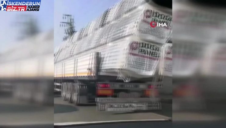 Trafiğe aldırış etmeden tehlikeli yük taşıyan tıra ceza