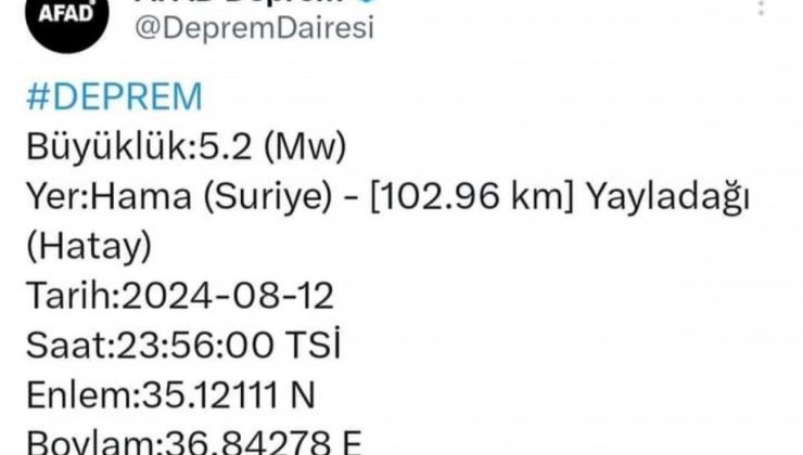 Suriye’nin Hama kentinde 5.2 büyüklüğünde sarsıntı meydana geldi